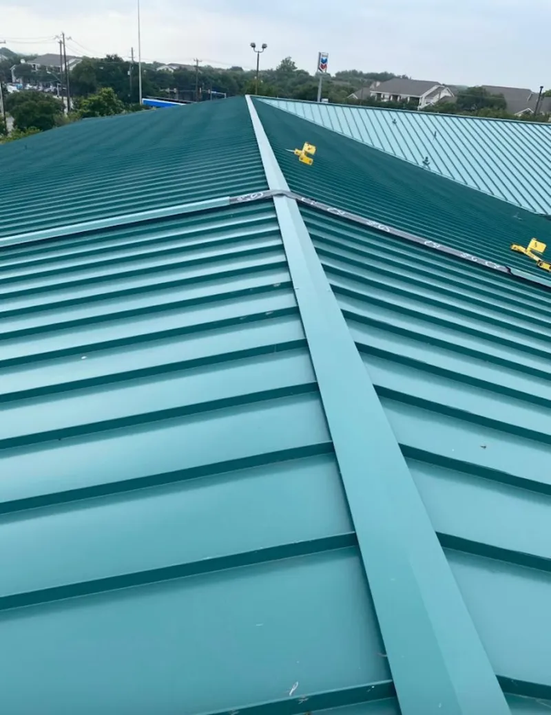 Green commercial metal roof ridge and valley for Metal Roof Repair in Tenafly